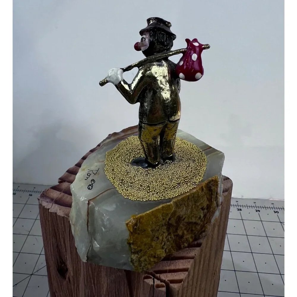Handcrafted Metal Hobo Clown Figurine Stone Base 24K Gold Detailing '83 Ron Lee - Picture 4 of 10